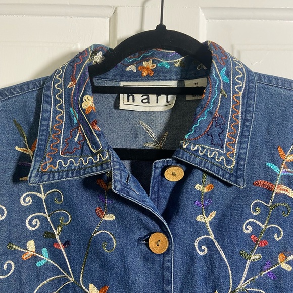 KEREN hart | Tops | Vintage Keren Hart Embroidered Floral Denim Shirt ...
